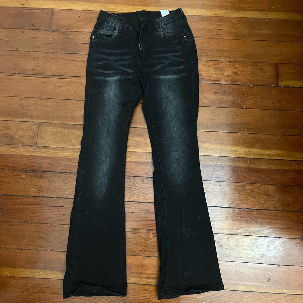 mid rise flare black jeans
